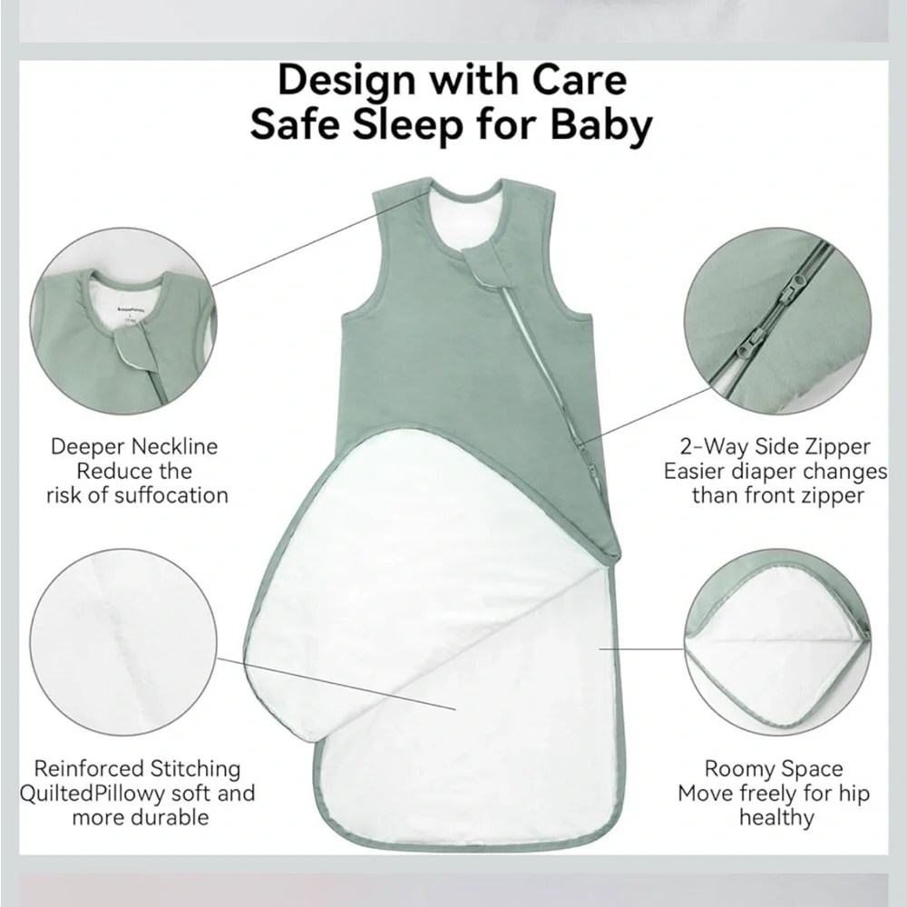 BubblePanda Bamboo Sleep Sack – 1.0 TOG (Small) Sage Green